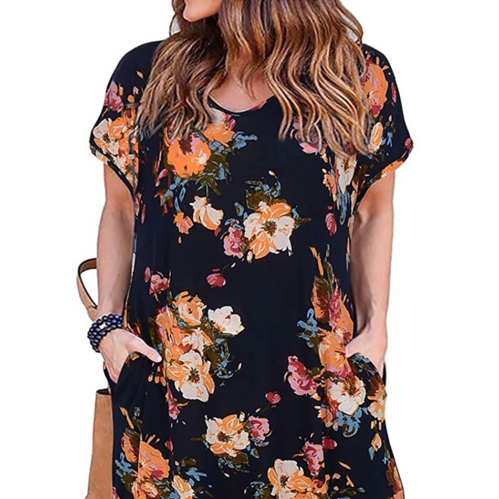 Nemidor Size 24 Navy w/ Floral Print Maxi Dress